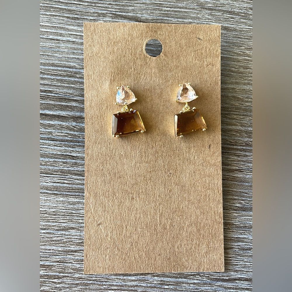 Crystal brown dainty earrings A96 - Picture 2 of 3